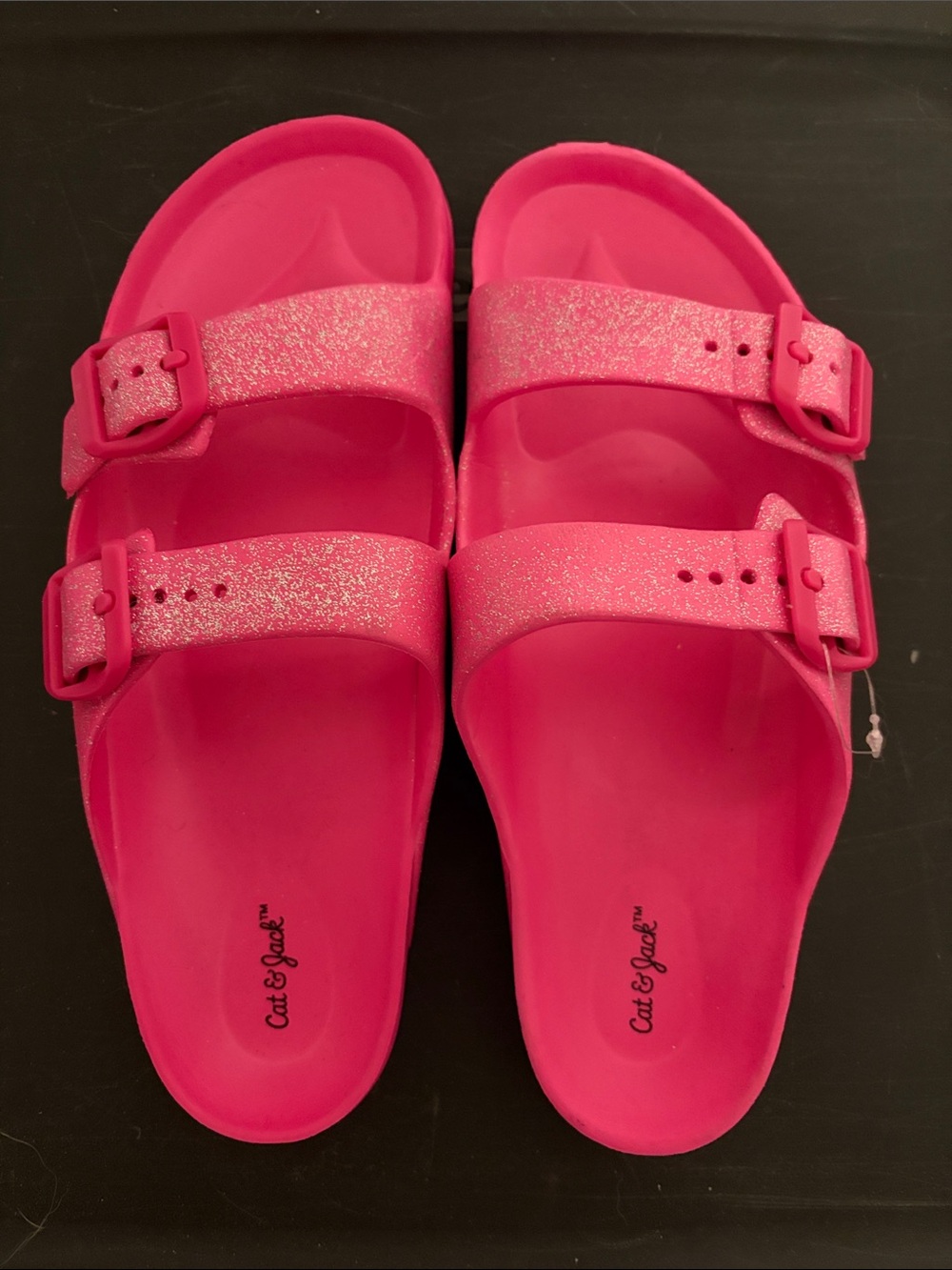 Cat & Jack Hot Pink Glitter Double-Buckle Kids Slide Sandals